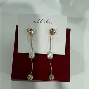 Ettika Gold and Pearl Dangle Earrings